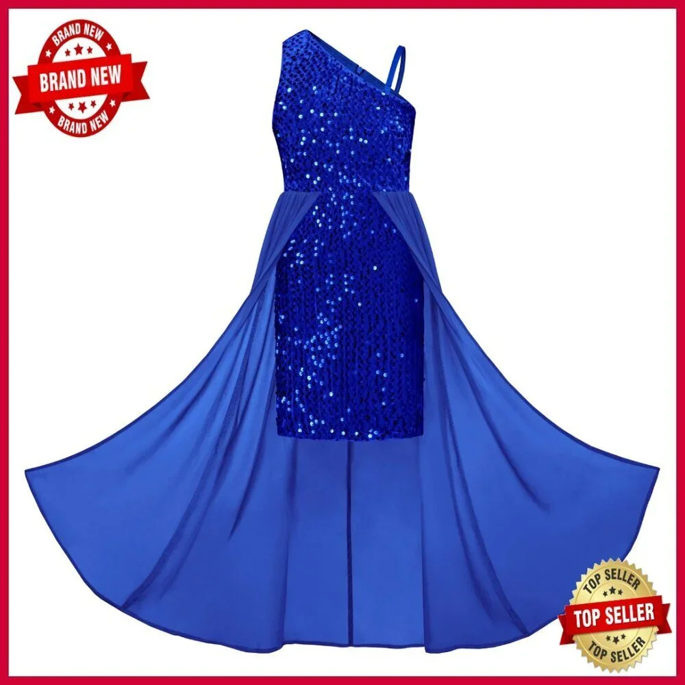 Sequin One Shoulder Formal Dress Elegant Pageant Prom Party Special Occasion